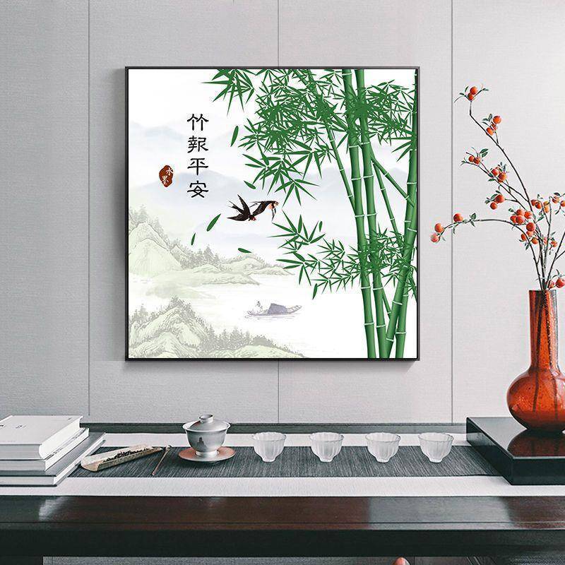新中式客进厅门玄关壁画带框平字画竹子挂画书房NEW123报安竹装饰