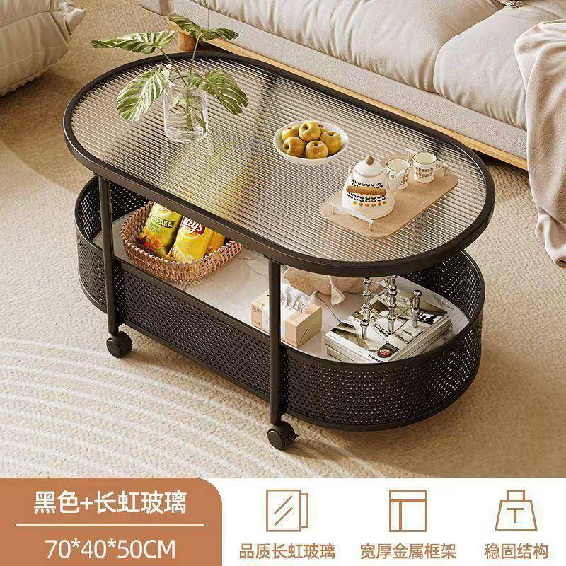 油风轻便可移动边几小户型简客厅茶几沙发MFO侧边带轮约收奶纳小