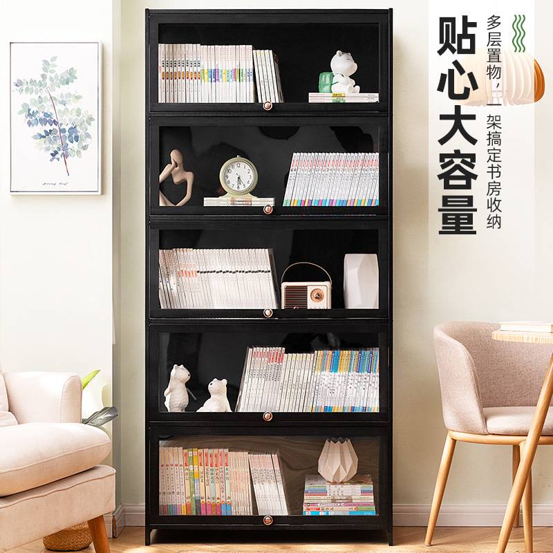 书架书柜置物架带柜门储物柜一体格子柜展示柜落地多层客厅置物柜