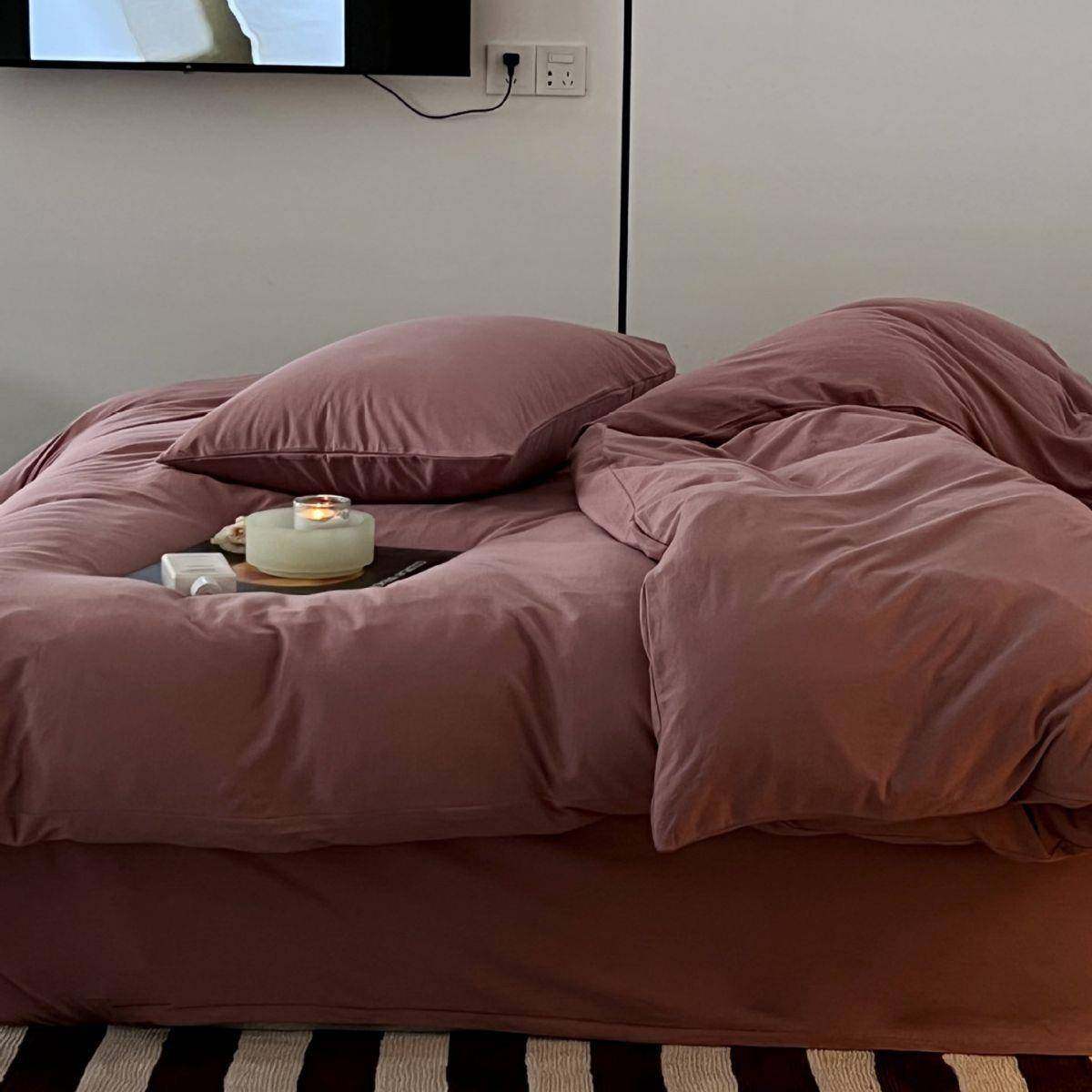 A类针织棉素色天竺棉裸睡三件套四件套四季纯棉透气床品被套床单