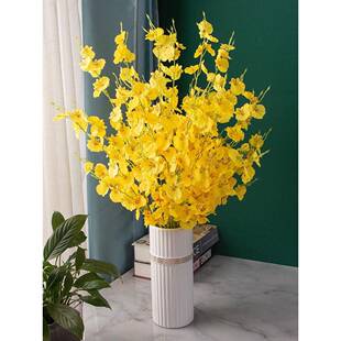 跳舞兰花假花高品质带花瓶黄色客厅电视柜餐桌插花束摆件摆设