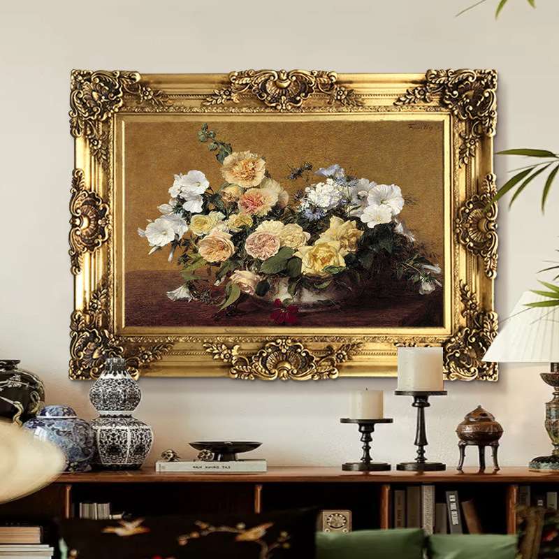 世界名画古典油画欧式复古静物花卉玫瑰花装饰画玄关客厅餐厅挂画图片
