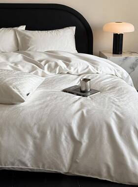 法式100S长绒棉轻奢四件套纯棉全棉提花被套床笠高端白色床上用品