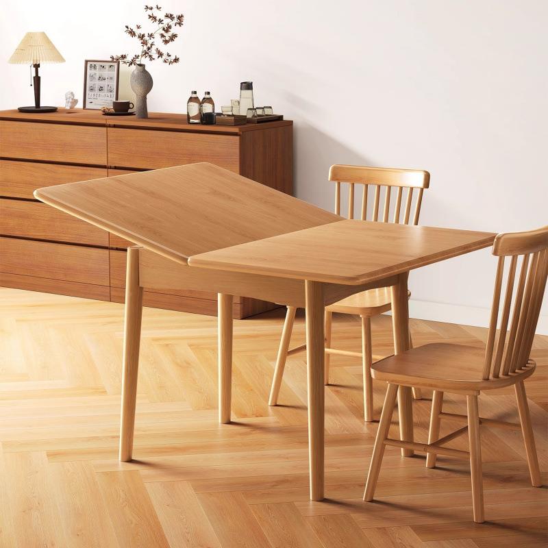 实木折叠餐桌小户型家用吃饭桌子餐厅可伸缩餐桌椅现代简约长方形