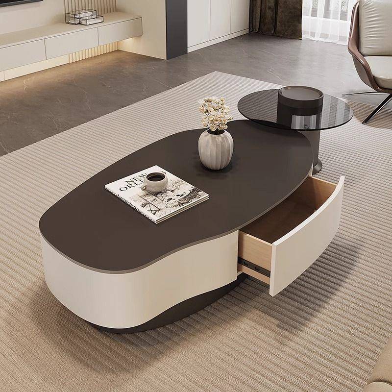 异形芒果岩板茶几客厅小户型家用意式极简设计感椭圆形茶几组合