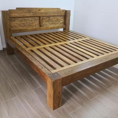 北方老榆木床纯实木床简约大料储物箱体床单人硬板双人床榫卯