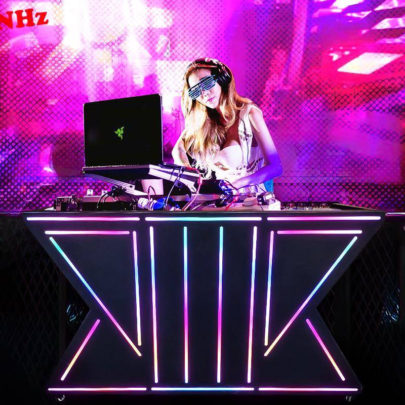 富盈熠酒吧网红可移动LED七彩光打碟台夜店KTV铁艺DJ台打碟机桌