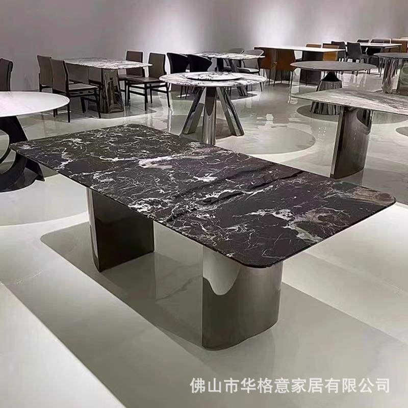 意式极简天然大理石餐桌椅组合家用长方形高端家用大平层奢石饭桌