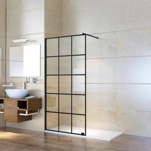 出口格鲁吉亚现货步入式浴室隔断卫生间哑黑格子屏风CE认证玻璃门