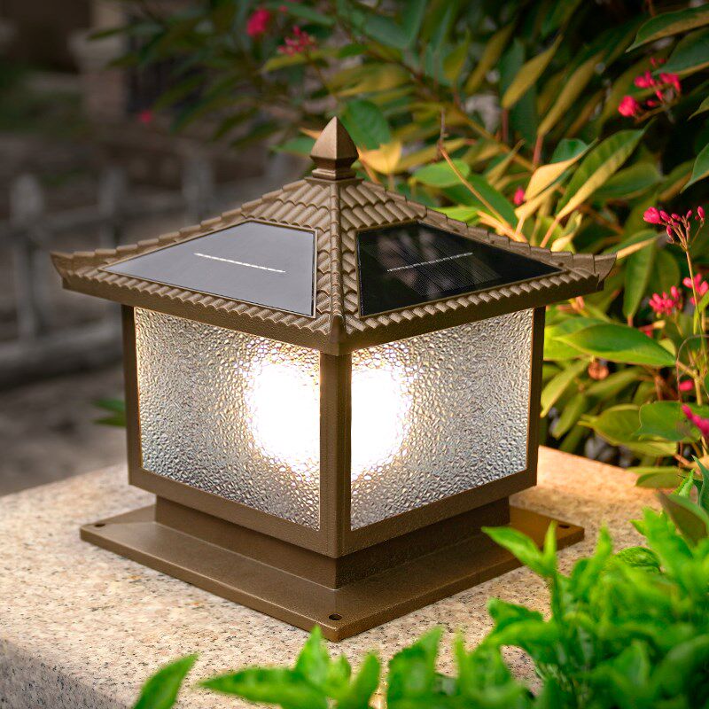 太阳能庭院柱头灯户外防水新中式围墙灯K复古别墅大门口两侧柱子