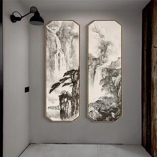 新画中式客厅中堂装饰水墨山壁水风景1画四联画书房玄挂关画八边