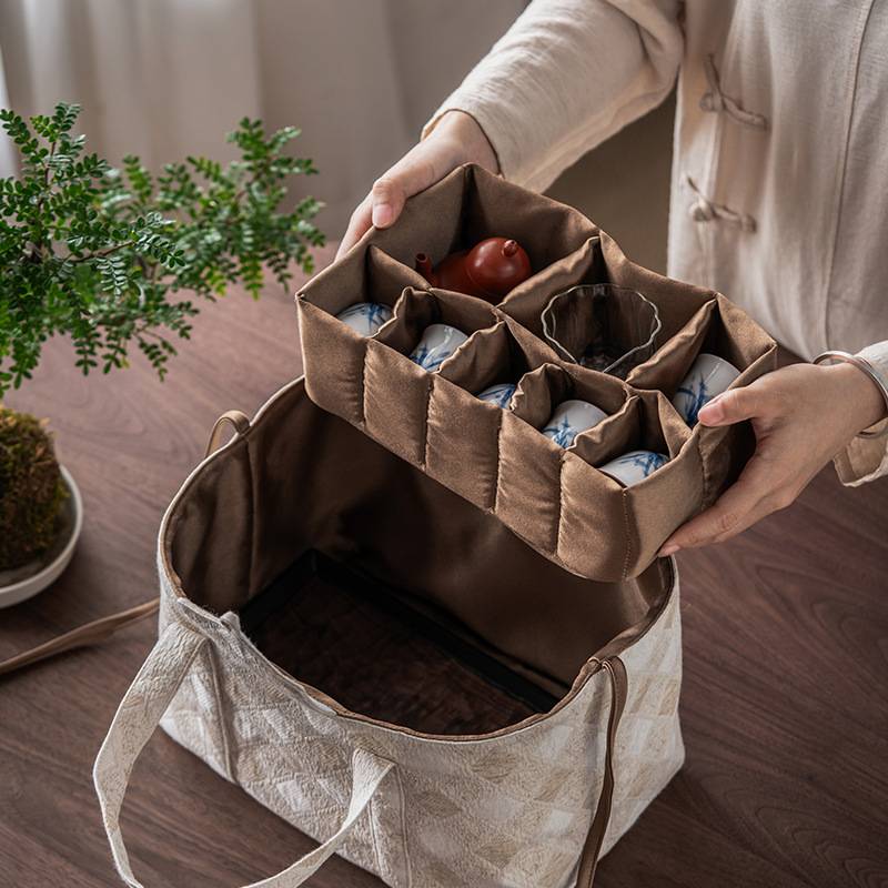 宜室茶话手作棉麻茶壶茶具收纳包旅行茶具户外大号手提茶事包布包