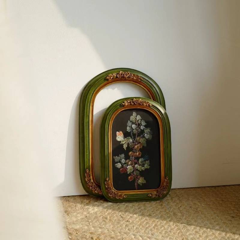 中古古典复古怀旧客厅壁画装饰画法式植物花卉拱形美式餐厅挂画图片