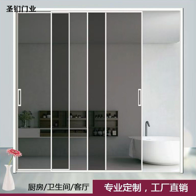 简约厨房极窄边框玻璃门书房开放式吊趟推拉门隐形地轨超白玻钢化