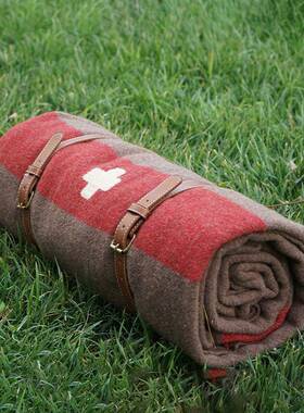 十厂家士款红色瑞条纹绣字人工刺棕褐色户外野MWB0702营细毛羊毛