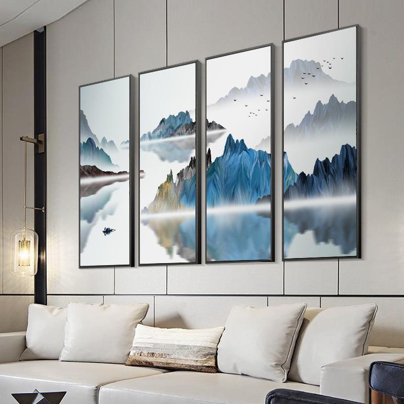 RLO中式客厅山水屏画水墨茶室画装饰条办公室挂画屋堂中堂画沙发