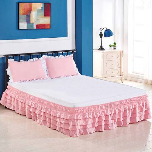 外贸四层床裙 公主多层床裙 bed skirt 四层百褶松紧床围裙