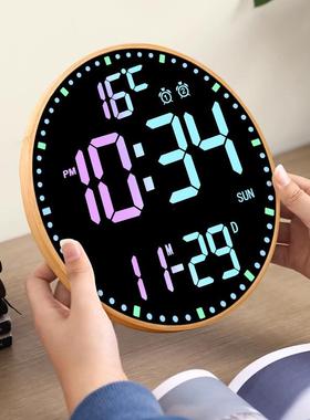智能数多9106功能钟客厅挂12寸竹子万年历钟时RGB幻彩字电子贪睡