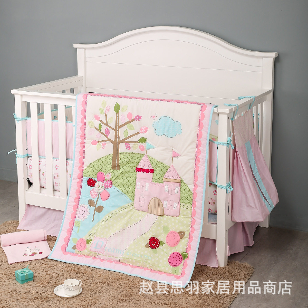 婴幼儿床上用品儿童六件套童被床围床笠床裙尿布袋毯子柔软防撞