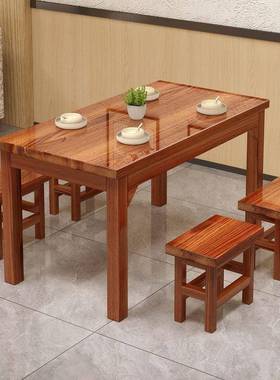 碳KFZ化木餐桌椅组合商用四桌实双人桌面馆食餐人饮店烧烤桌堂餐
