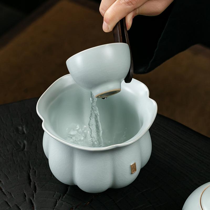 天青10365道汝窑建水茶窑洗茶渣缸开可养汝手工片储水缸干泡茶具