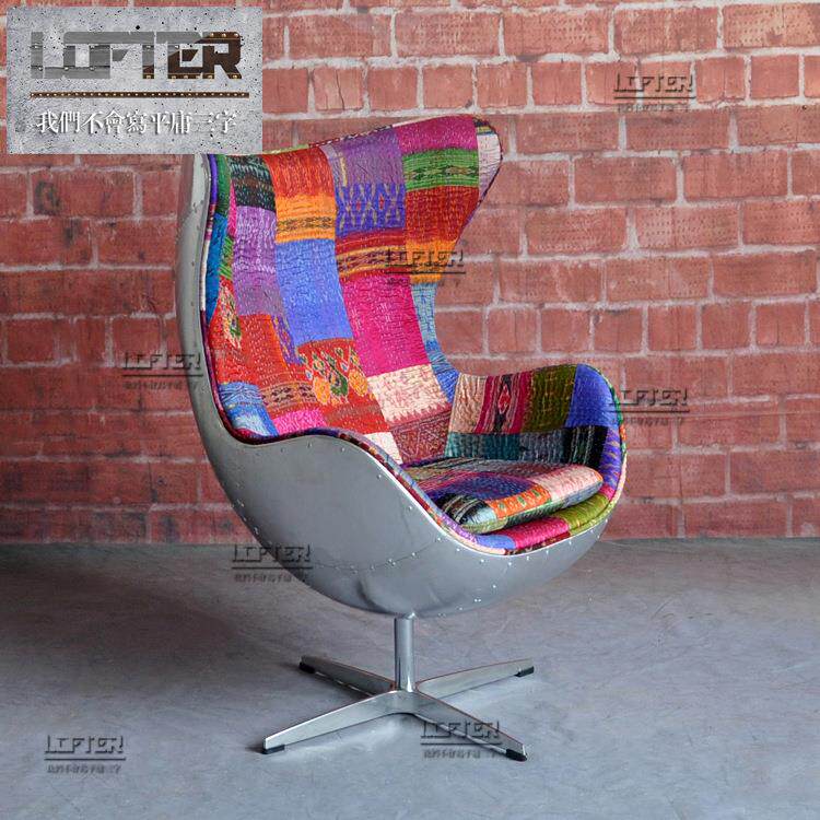 铝皮办钉蛋铆椅印y8801D度沙手工提花布休闲发椅工业风设计师转椅