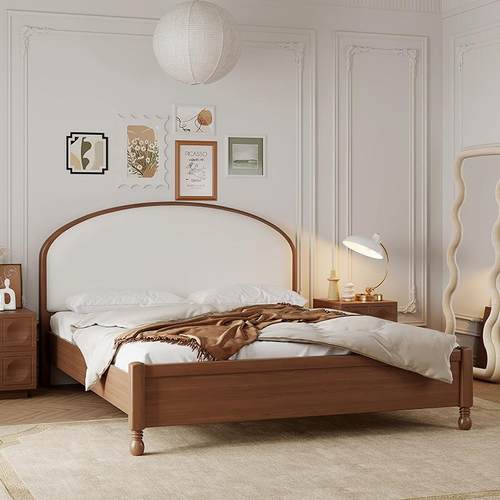 法式K11古实木床18米美式极简轻奢中古风卧.室人床复双黑色主卧大