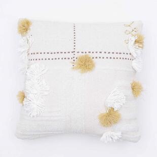 涂歌|白色恋摩洛风格手工哥编织白色长流苏图抱枕进口亮TT-75片靠