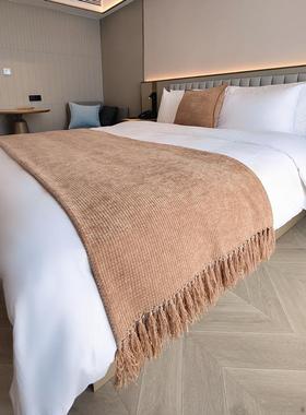 莱86M0不掉毛克因色简约F778ST56民宿床尾巾床尾毯床盖蓝布装饰毯