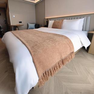 莱86M0不掉毛克因色简约F778ST56民宿床尾巾床尾毯床盖蓝布装 饰毯