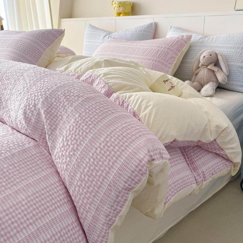 2025新款针织棉泡泡纱简单款四件套 单被套 床单款床笠款-床拍