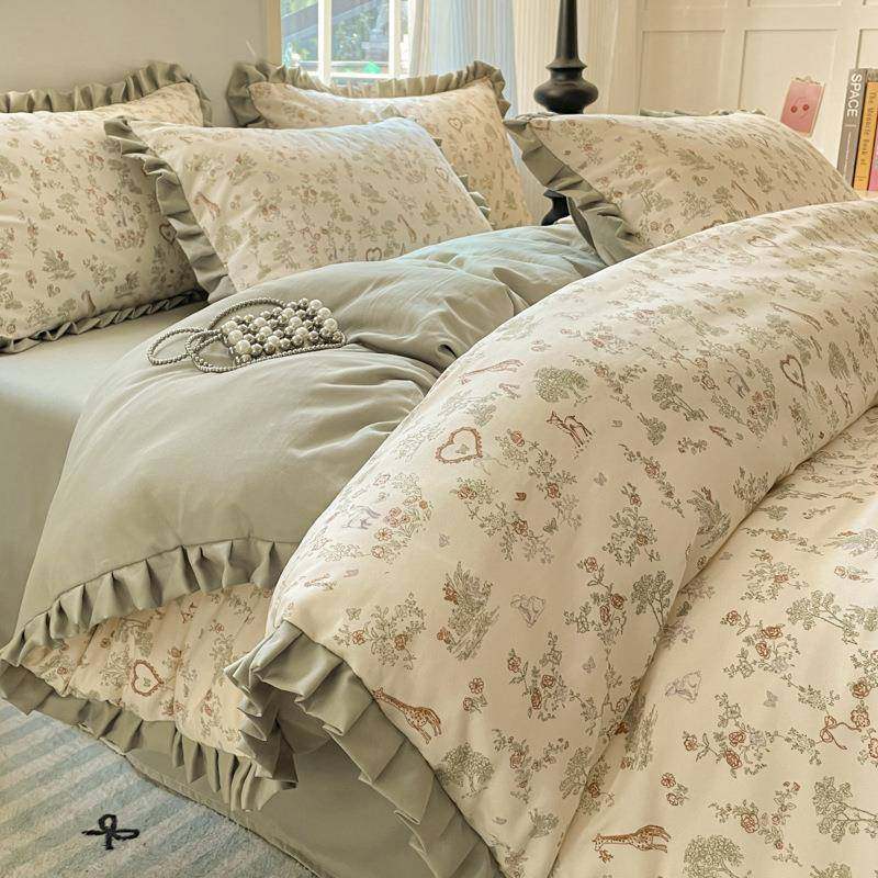 2025春季针织双层纱四件套公主风花边被套南通床上用品床单三件套