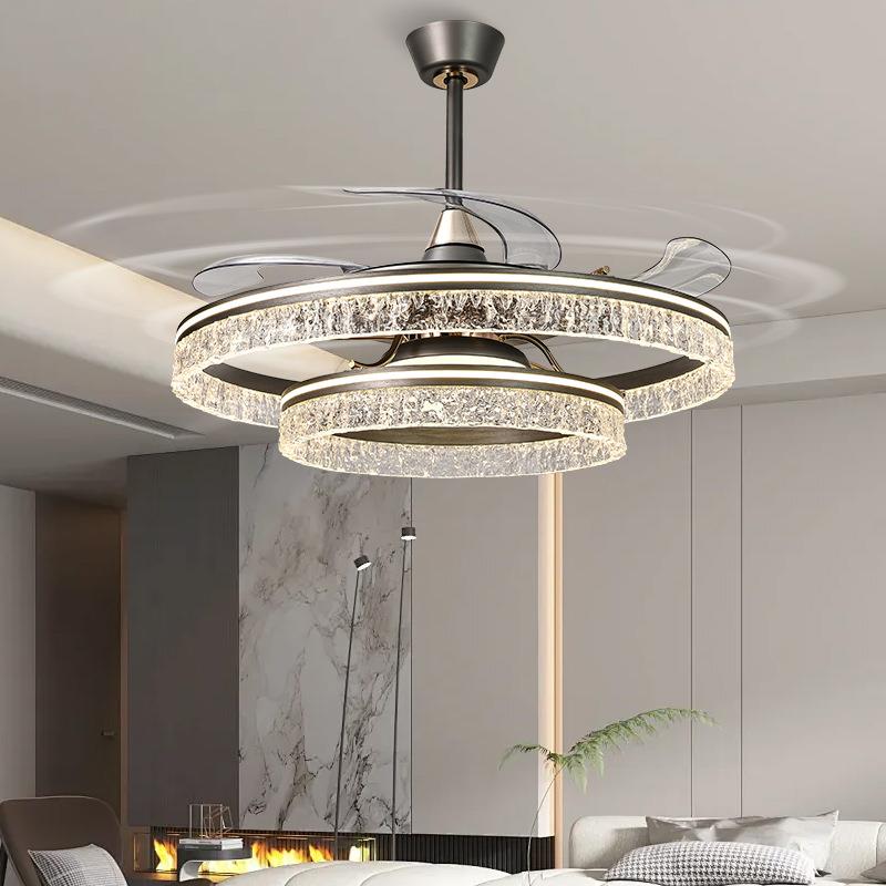 冰裂纹吊扇灯隐形风扇灯现代简约家装灯饰卧室餐厅家用一体电扇灯