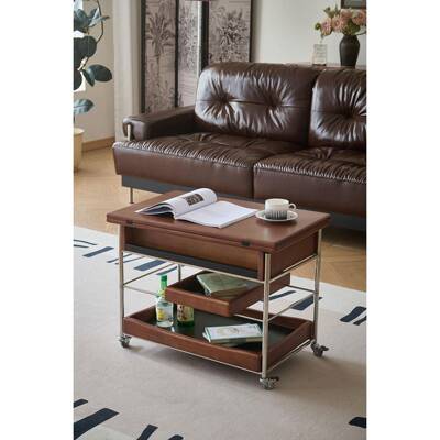 实木茶几家用客厅小推车中古风小户型可移动折叠茶几沙发边几