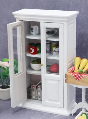 1:12娃娃屋dollhouse迷你家具白色立式书房书柜餐厅微场景柜子