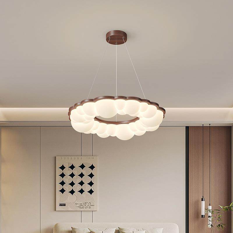 复古木纹卧室吊灯泡泡原木风餐厅酒店吊灯简约现代设计师房间灯具