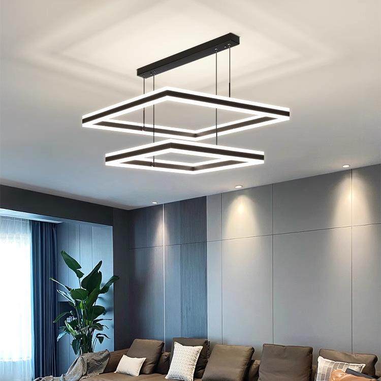网红客厅吊灯方形现代简约大气大厅餐厅卧室创意智能中山灯具套餐