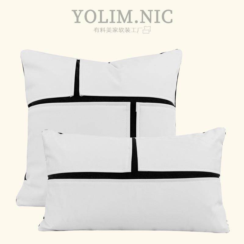 现代轻奢样板间软装抱枕沙发靠垫白色皮革拼贴腰枕酒店民宿靠枕套,电子元器件市场,其它元器件,淘宝优惠券,粉丝福利购,淘宝优惠卷