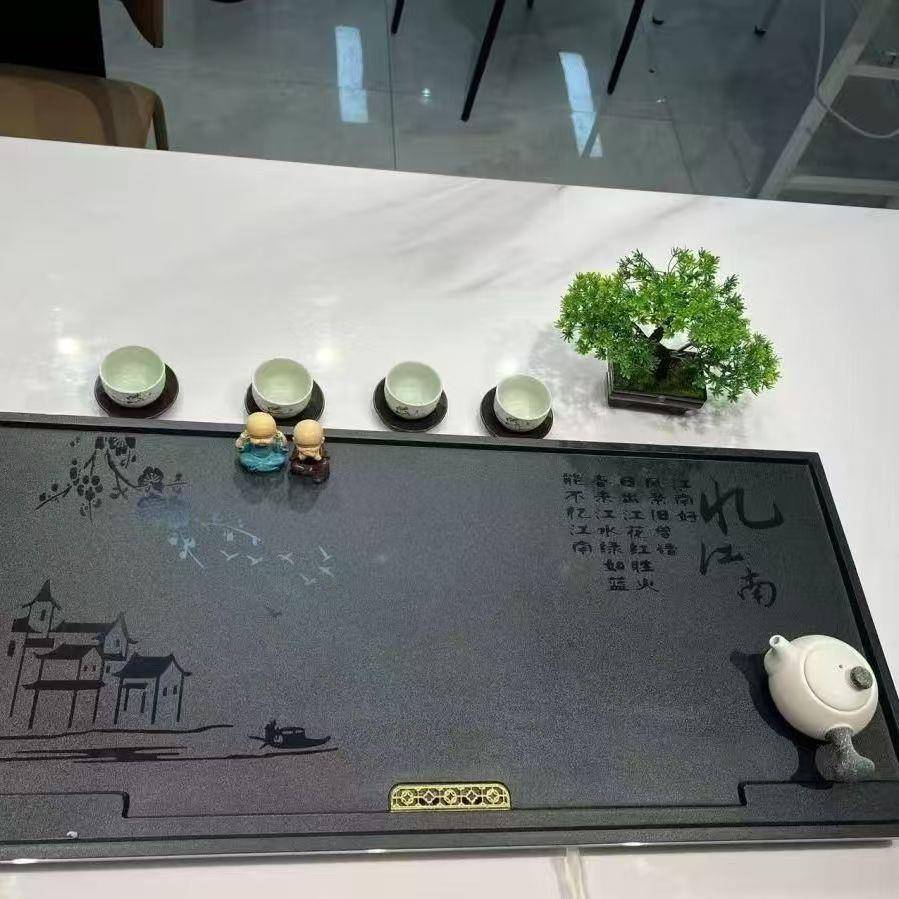 默认项茶桌石盘嵌入嵌茶盘面板茶台石板内大理石托式水盘接水盘漏