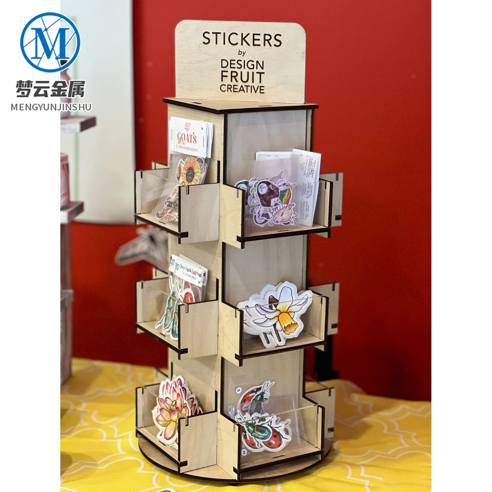 亚马逊实木多层板拆卸旋转货架饰品摆件贴纸文具纪念品商店展示架