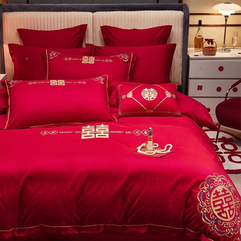 中式床上用品婚房新大龙AL10042凤婚刺绣红婚庆四件套婚床新结婚