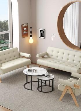 奶油风发小户型HLW原木沙椅店接铺客厅三猫人双人休息区待抓皮小