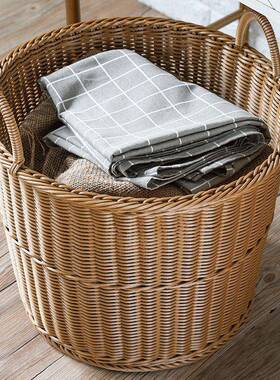 藤编手提手服脏衣篮圆形衣收纳浴室玩具塑料衣物家洗用衣篮WYF子