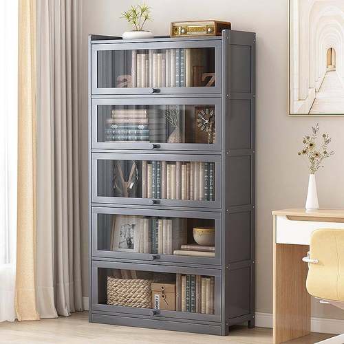 上翻书架置物收架白地色书柜实木多层玩具纳储门YSA物透明落带展