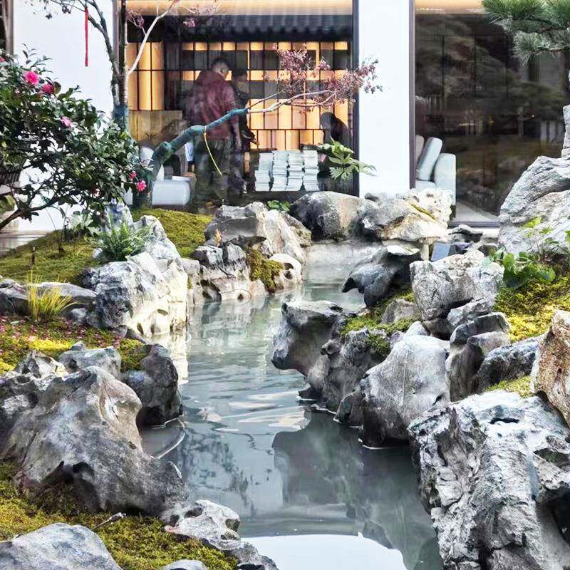厂家假山太石鱼池岸石园林观石规格湖齐景0001全假驳山石驳岸工程