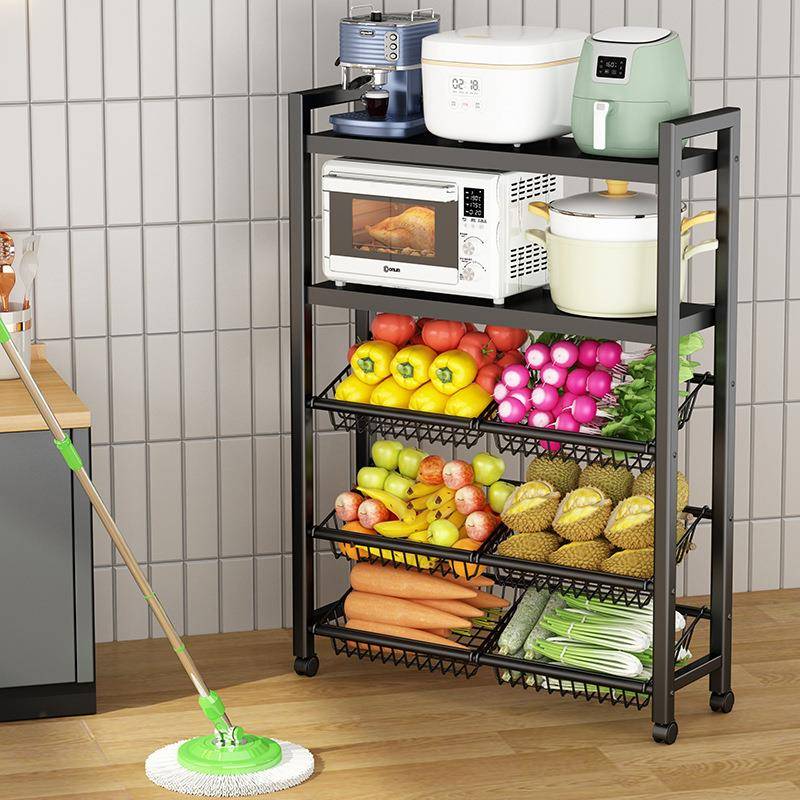 L置厨房物架多层功落地带轮可PLD移动水果菜架菜蔬篮子收纳架多能