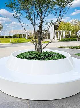 RC混泥土树G池坐广凳公园玻璃WKU钢户外木长凳场防腐休闲座椅