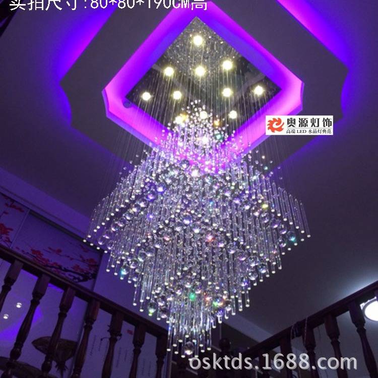 复式楼大吊灯水晶大厅旋转楼梯轻奢大堂别墅客厅蜡烛中空主灯