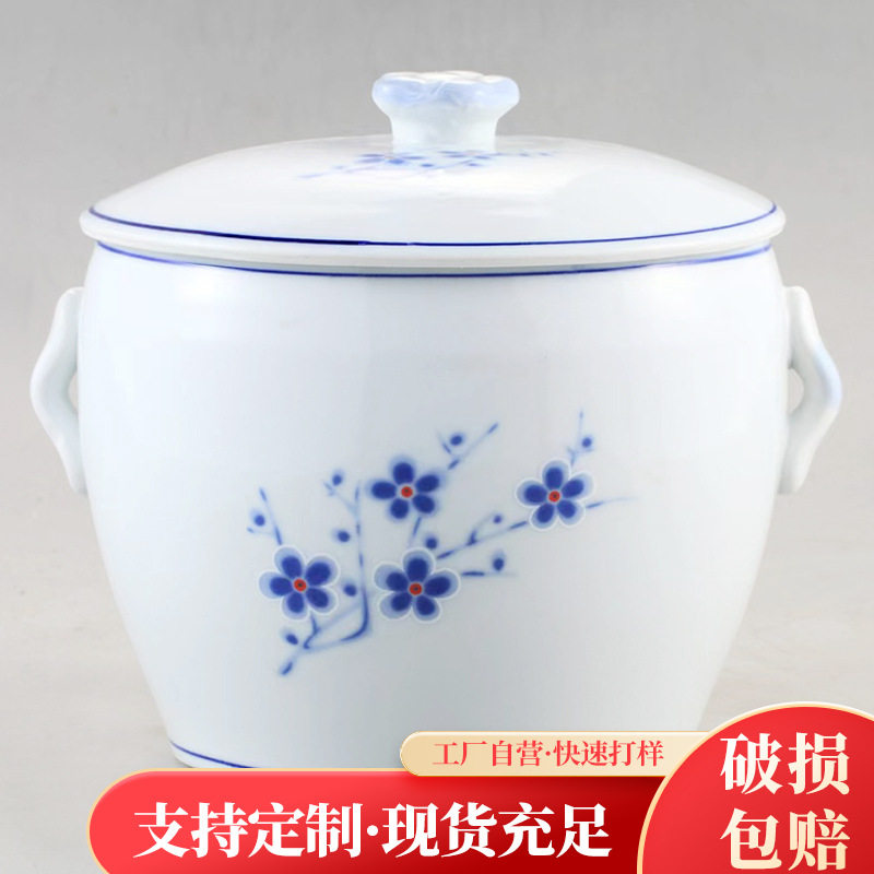 中式兰梅陶瓷炖汤加盖密封双耳炖汤盅家用酒店餐厅白瓷鸡汤大炖盅