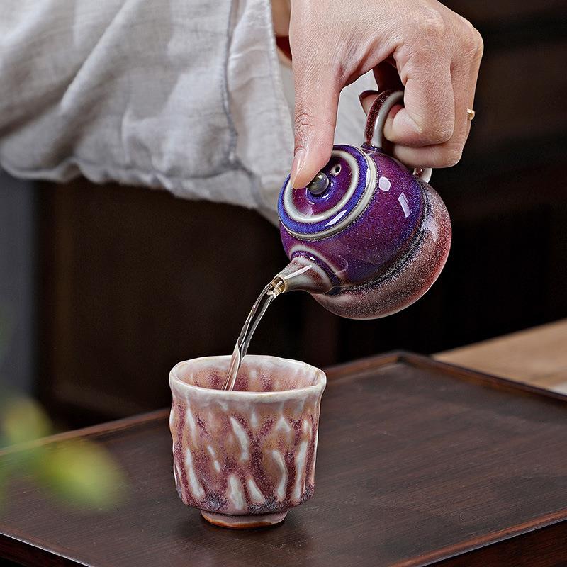 色冰裂葫芦茶壶手工陶瓷茶具单色釉复古用滤球家泡茶壶陶粉瓷0999